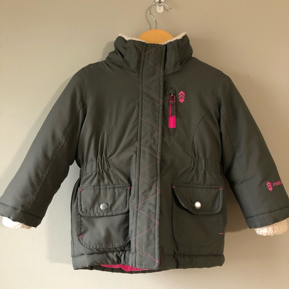 Free Country Winter Jacket, 3T, Gray, Pink, Water-resistant, detachable hood